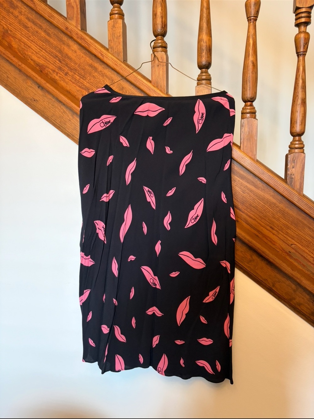 Diane Von Furstenberg Black Midi Skirt with Pink Lip Print